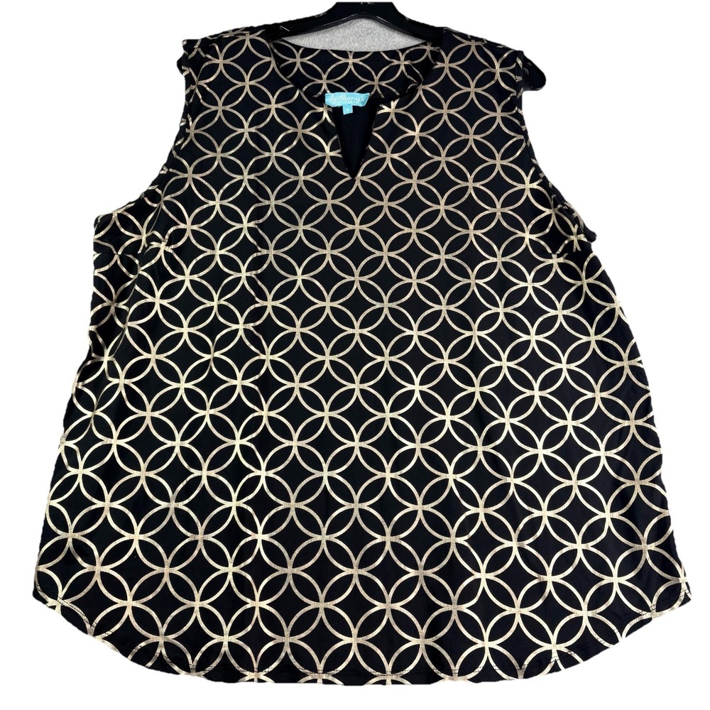 Anthony's Resort Wear Top Women's 1X Sleeveless Black Gold Metallic Cruise